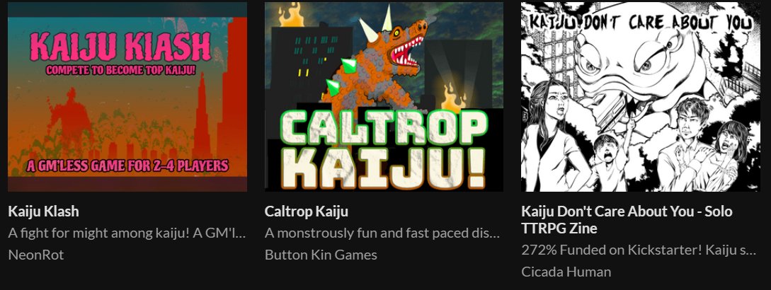 three thumbnail images featuring large monsters attacking cities - the cover images for the games in the KaiJune bundle